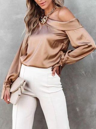 One Shoulder Long Sleeve Blouse Trendsi