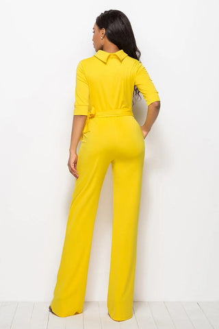 Mock Neck Tie-Waist Half Sleeve Jumpsuit Divacious