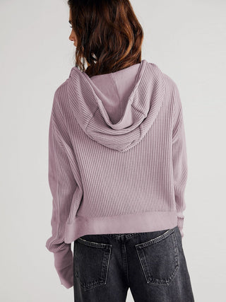 Waffle-Knit Dropped Shoulder Hooded Jacket Divacious