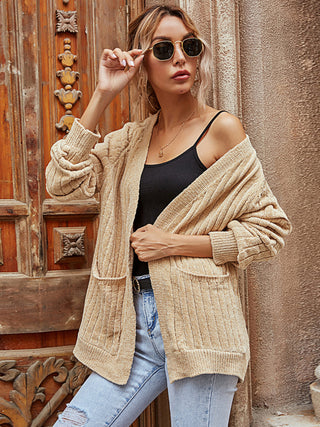 Ribbed Open Front Long Sleeve Cardigan Divacious