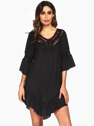 Backless Cutout Three-Quarter Sleeve Cover Up Divacious