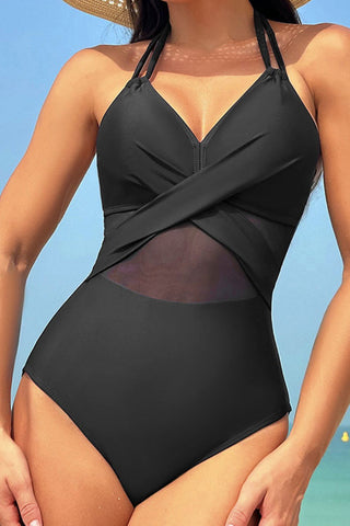 Crisscross Halter Neck One-Piece Swimwear Divacious