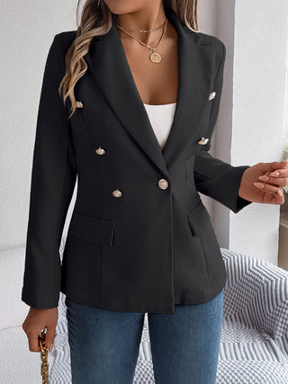 Decorative Pocket Flap Lapel Collar Long Sleeve Blazer - Divacious