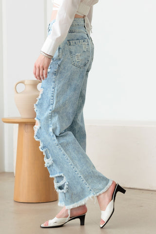 Litz La Distressed Frayed Hem Flare Jeans Divacious