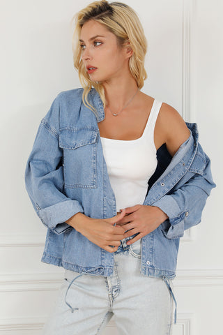 Snap Down Long Sleeve Denim Top Divacious