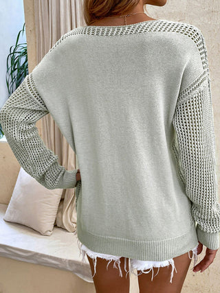 Openwork V-Neck Sweater Divacious