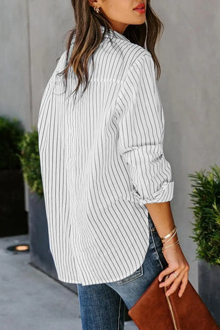 Striped Button Up Long Sleeve Shirt Divacious