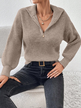 Half Zip Dropped Shoulder Sweater - Divacious