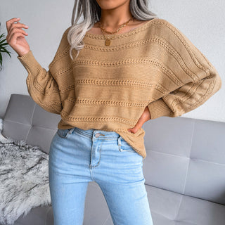 Boat Neck Dolman Sleeve Ribbed Trim Sweater Divacious