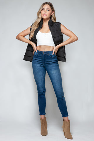 Snobbish Zip Up Turtleneck Vest with Pockets Trendsi