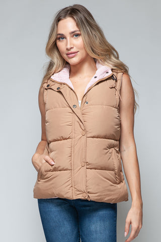 Snobbish Snap and Zip Closure Hooded Vest Trendsi