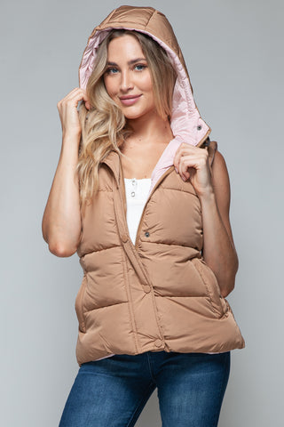 Snobbish Snap and Zip Closure Hooded Vest Trendsi