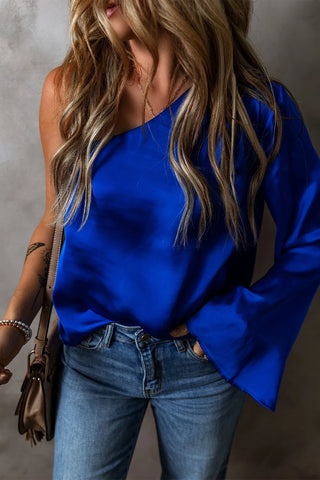 One Shoulder Long Sleeve Blouse - Divacious