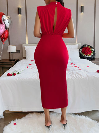 Cutout Slit Mock Neck Sleeveless Dress Trendsi