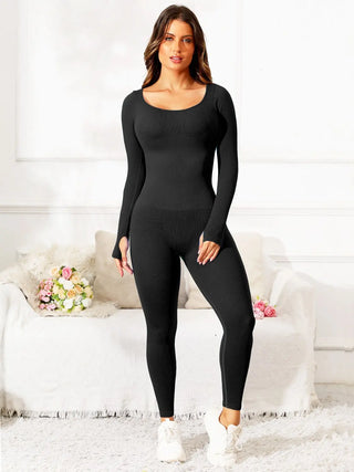 Scoop Neck Long Sleeve Active Jumpsuit Divacious