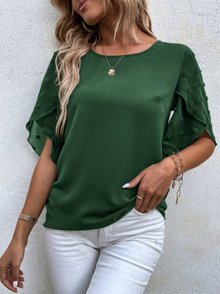 Swiss Dot Round Neck Half Sleeve Blouse Divacious