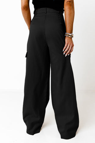 Ruched Wide Leg Pants with Pockets Divacious