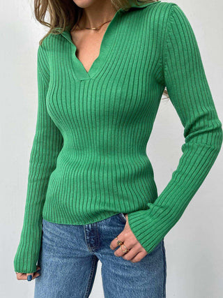 Johnny Collar Rib-Knit Top Divacious