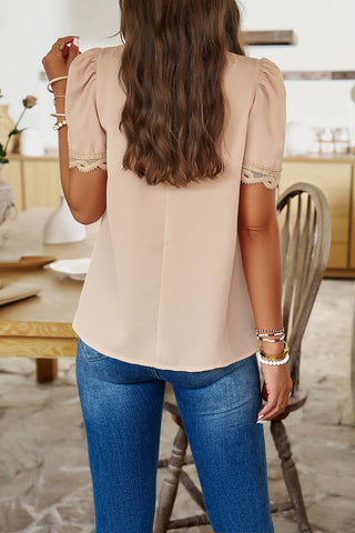 Ruched Mock Neck Short Sleeve Blouse - Divacious