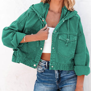 Hooded Dropped Shoulder Denim Jacket Divacious