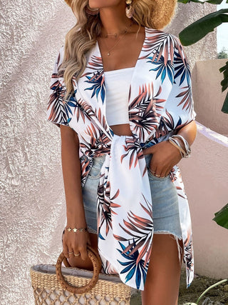 Printed Open Front Half Sleeve Cover Up Divacious