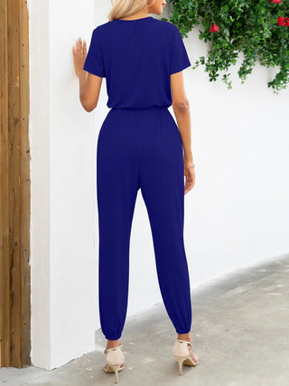 Short Sleeve V-Neck Jumpsuit with Pockets Divacious