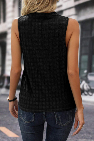 Solid Notched Sleeveless Blouse Divacious