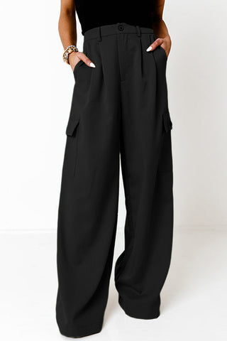 Ruched Wide Leg Pants with Pockets Divacious