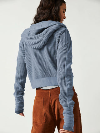 Waffle-Knit Dropped Shoulder Hooded Jacket Divacious