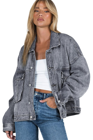 Collared Neck Button Up Denim Jacket - Divacious