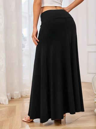 Solid Elastic Waist Maxi Skirt - Divacious