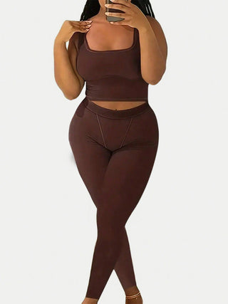 Devine Square Neck Wide Strap Top and Leggings Set Trendsi