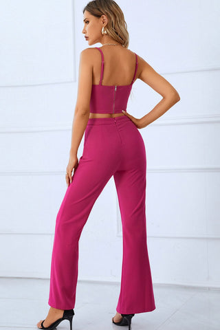 Sweetheart Neck Sports Cami and Slit Ankle Flare Pants Set Trendsi