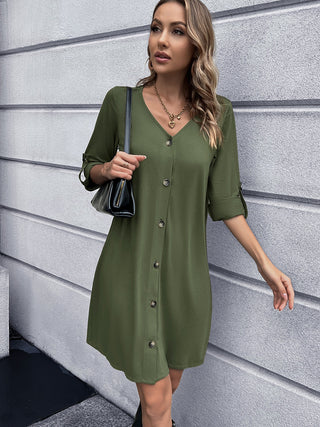 Ivy Lane Button Down V-Neck Mini Dress Trendsi