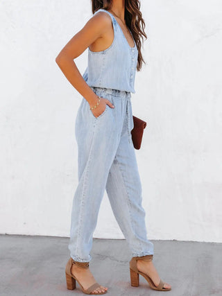 Drawstring Waist Sleeveless Jumpsuit Divacious