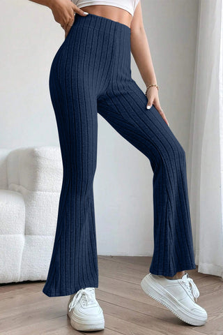 Full Size Ribbed High Waist Flare Pants Divacious