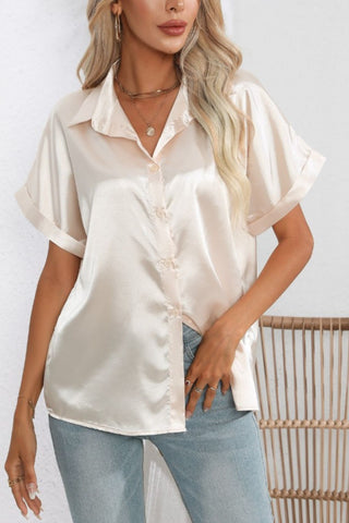 Collared Neck Short Sleeve Shirt Divacious