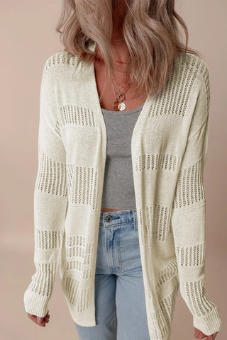 Openwork Open Front Long Sleeve Cardigan Divacious