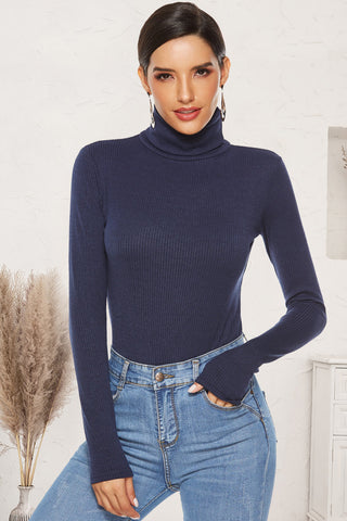 Ribbed Turtleneck Long Sleeve Bodysuit Divacious