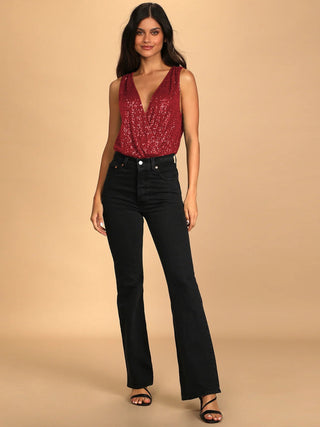 Sequin Surplice Sleeveless Bodysuit Divacious