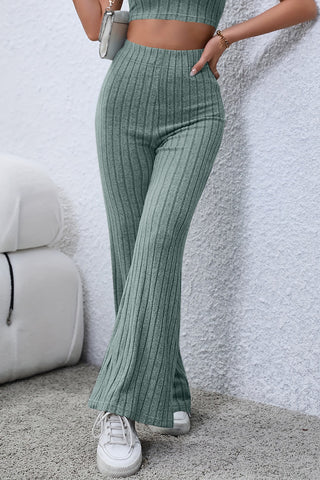 Full Size Ribbed High Waist Flare Pants Divacious