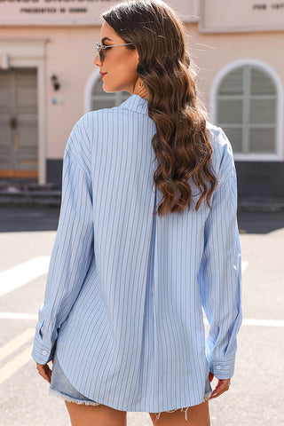 Striped Button Up Long Sleeve Shirt Divacious