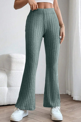 Full Size Ribbed High Waist Flare Pants Divacious