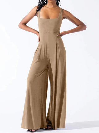 Square Neck Wide Strap Jumpsuit Divacious