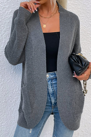 Open Front Rib-Knit Cardigan with Pockets Divacious