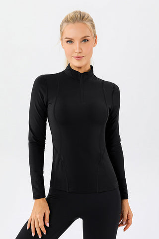 Mock Neck Quarter Zip Active T-Shirt Trendsi