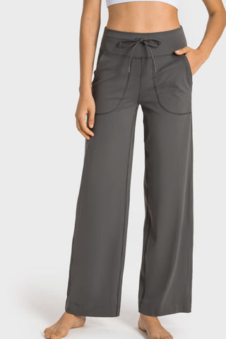 Millennia Drawstring Waist Wide Leg Sports Pants with Pockets Trendsi