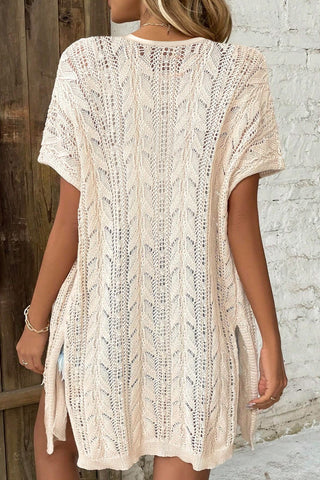 Openwork Open Front Short Sleeve Cardigan Divacious