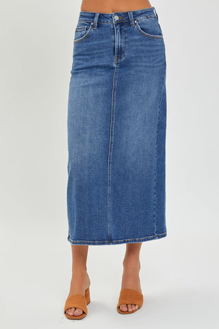 High Rise Back Slit Denim Skirt Divacious