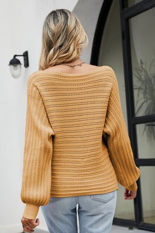 Boat Neck Batwing Sleeve Sweater Divacious